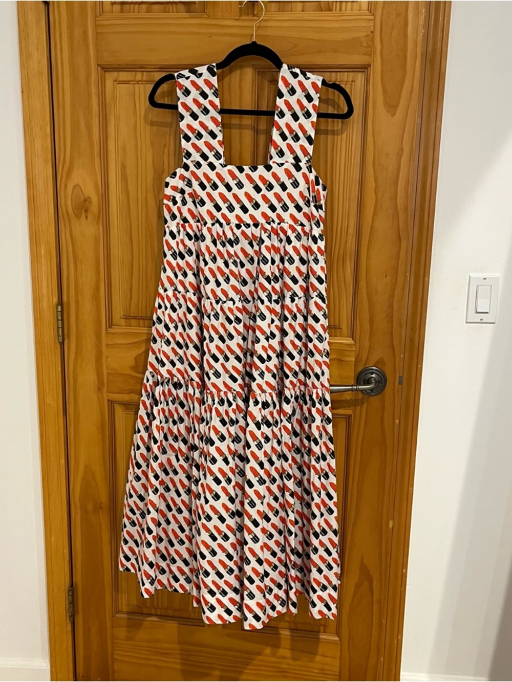 Anthropologie White Dress with Red & Black Lipprint